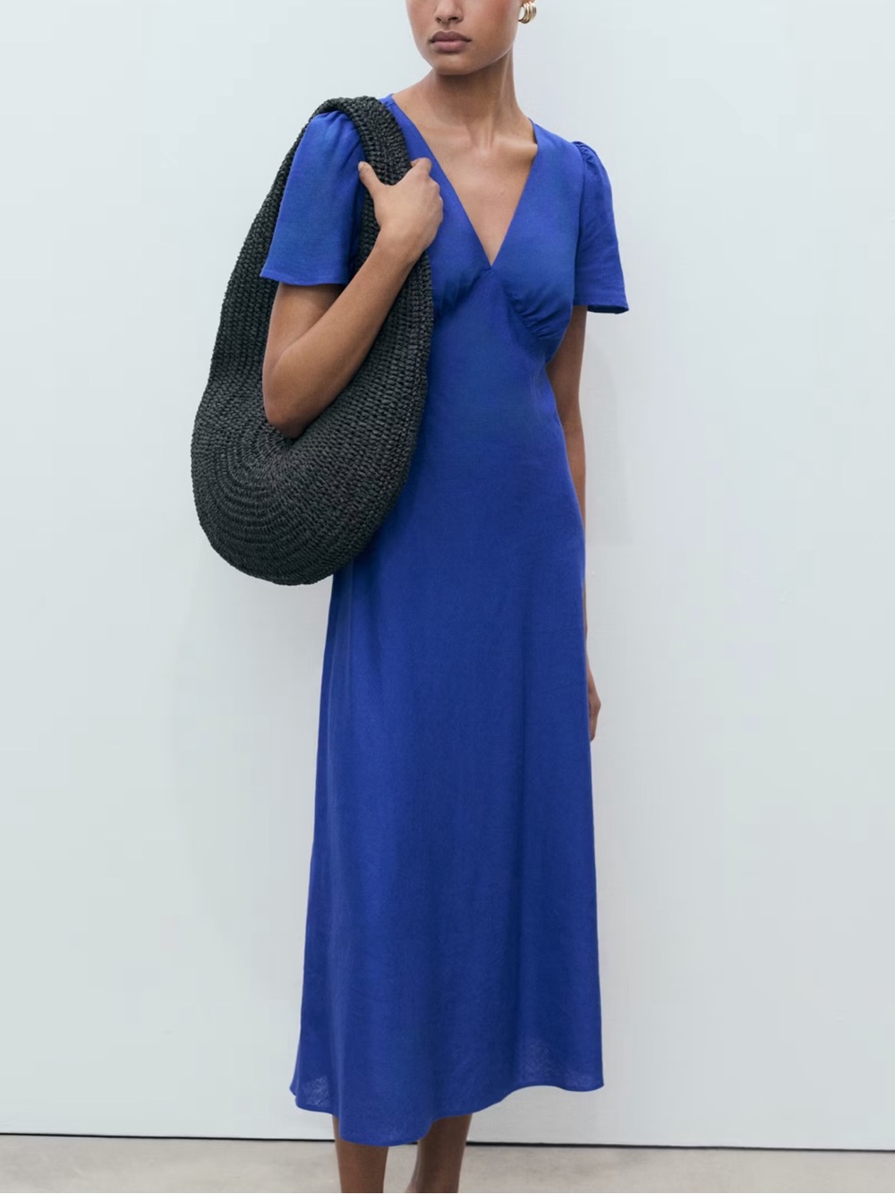 Mango Royal Blue V-Neck Maxi Dress